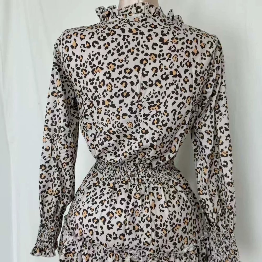 Leopard-Print Puff-Sleeve Dress PinTow