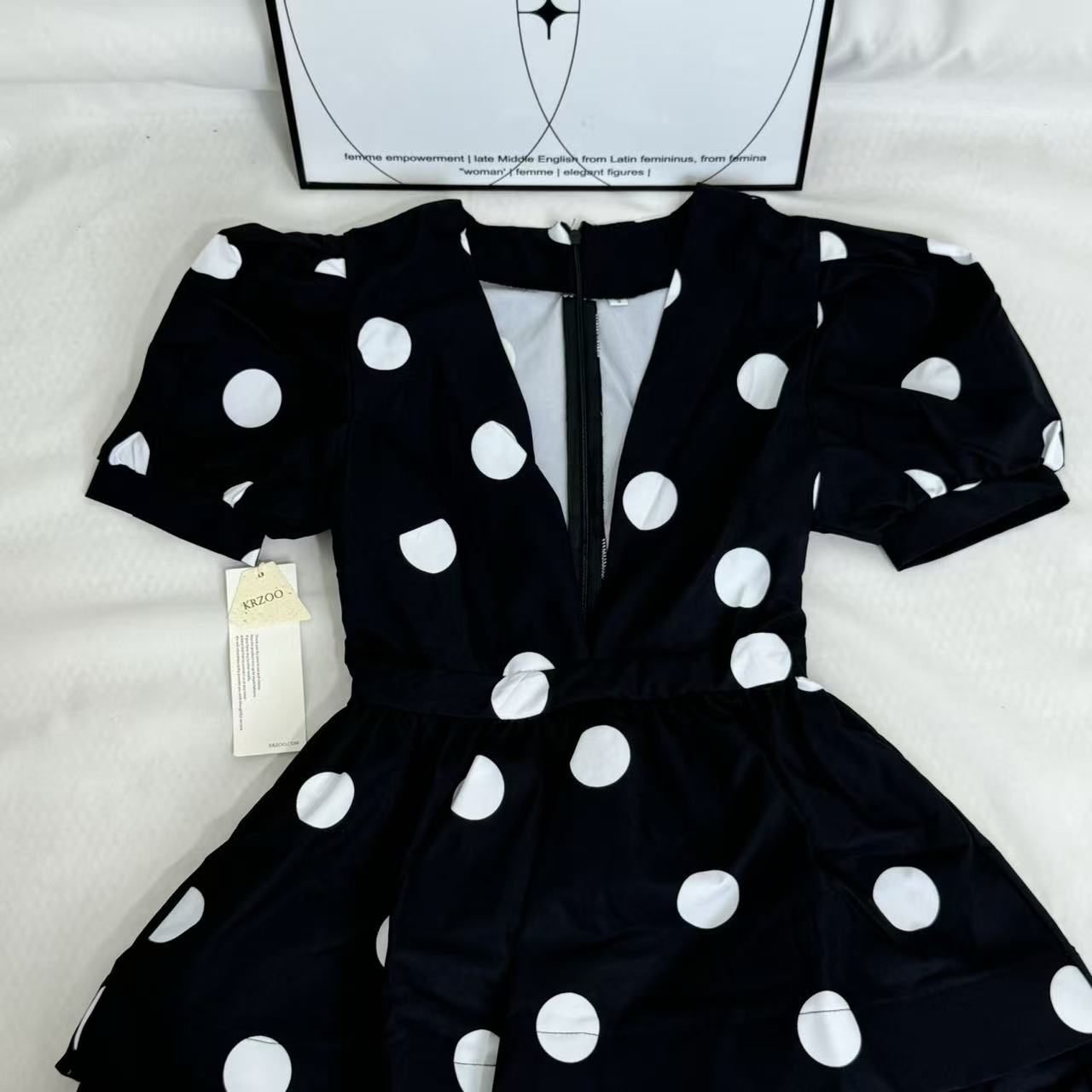 Printed Deep-V Polka-Dot A-Line Dress PinTow