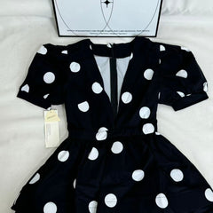 Printed Deep-V Polka-Dot A-Line Dress PinTow
