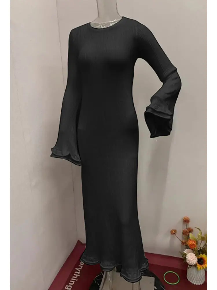 Bell-Sleeve Knit Long Dress Newgew Dresses