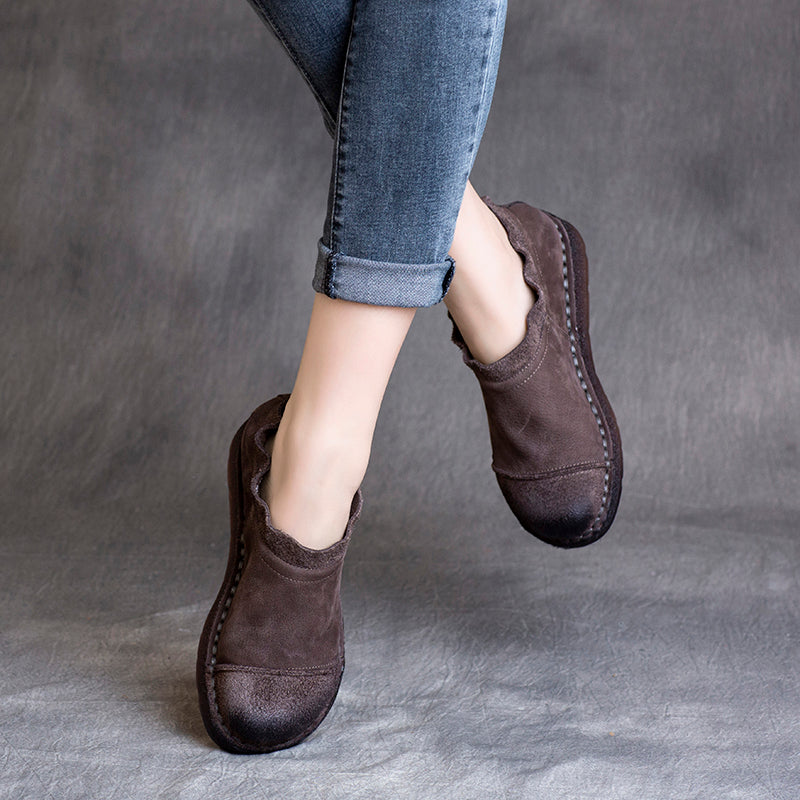 Women Autumn Retro Cowhide Soft Flat Shoes Newgew Shoes