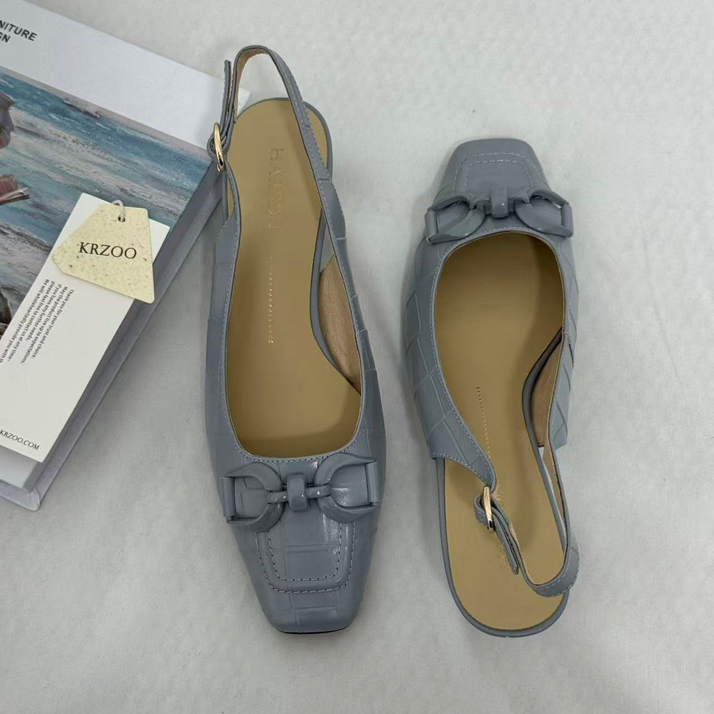French-Style Square-Toe Block-Heel Slingbacks PinTow
