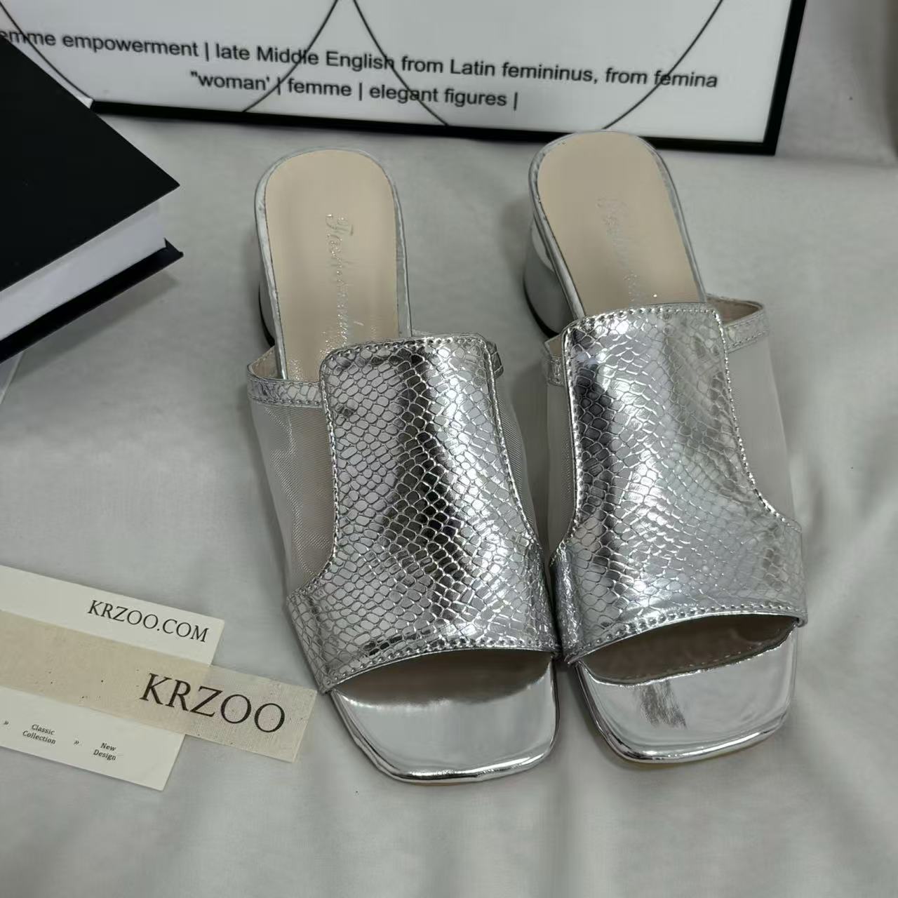 Mesh Chunky Heeled Open-Toe Sandals PinTow