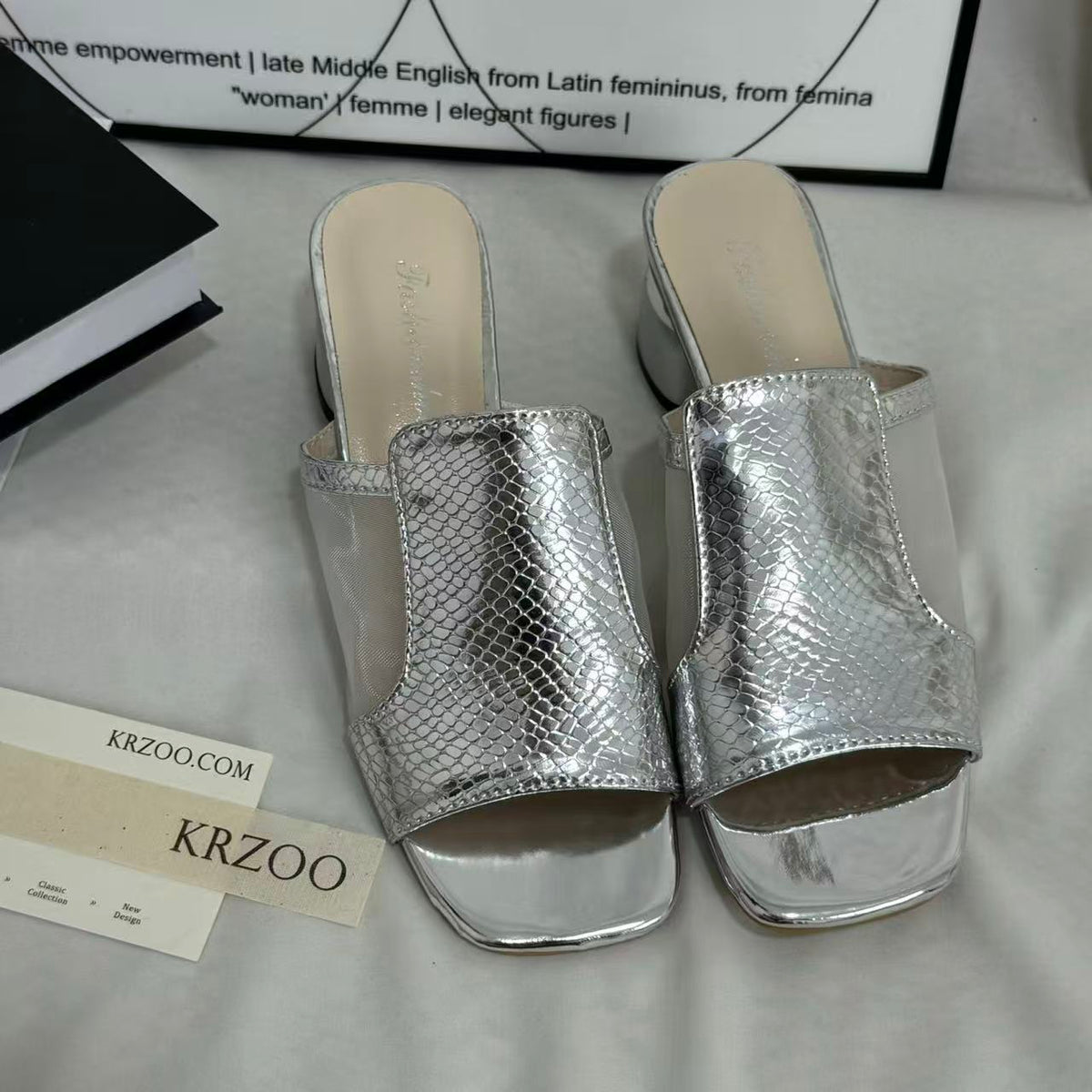 Mesh Chunky Heeled Open-Toe Sandals PinTow