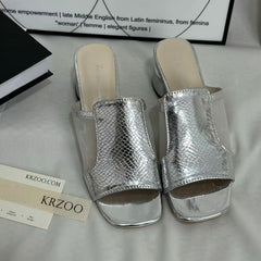 Mesh Chunky Heeled Open-Toe Sandals PinTow