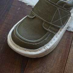 Women Retro Cowhide Velcro Thick Sole Casual Shoes Newgew Shoes