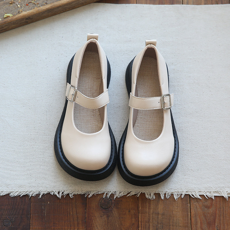 Women Retro Solid Buckled Casual Loafers Newgew Shoes