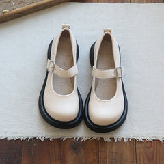 Women Retro Solid Buckled Casual Loafers Newgew Shoes
