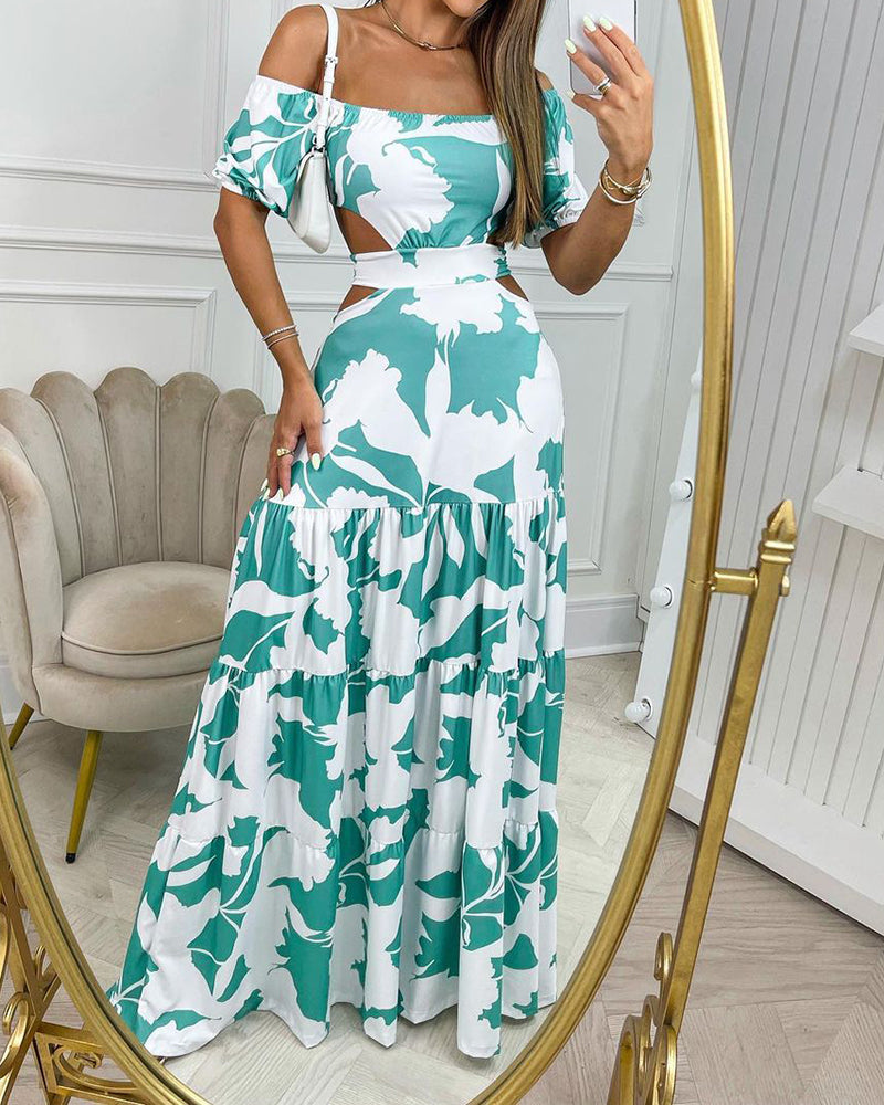 Off-the-shoulder Printed Cutout Maxi Dress Newgew Dresses