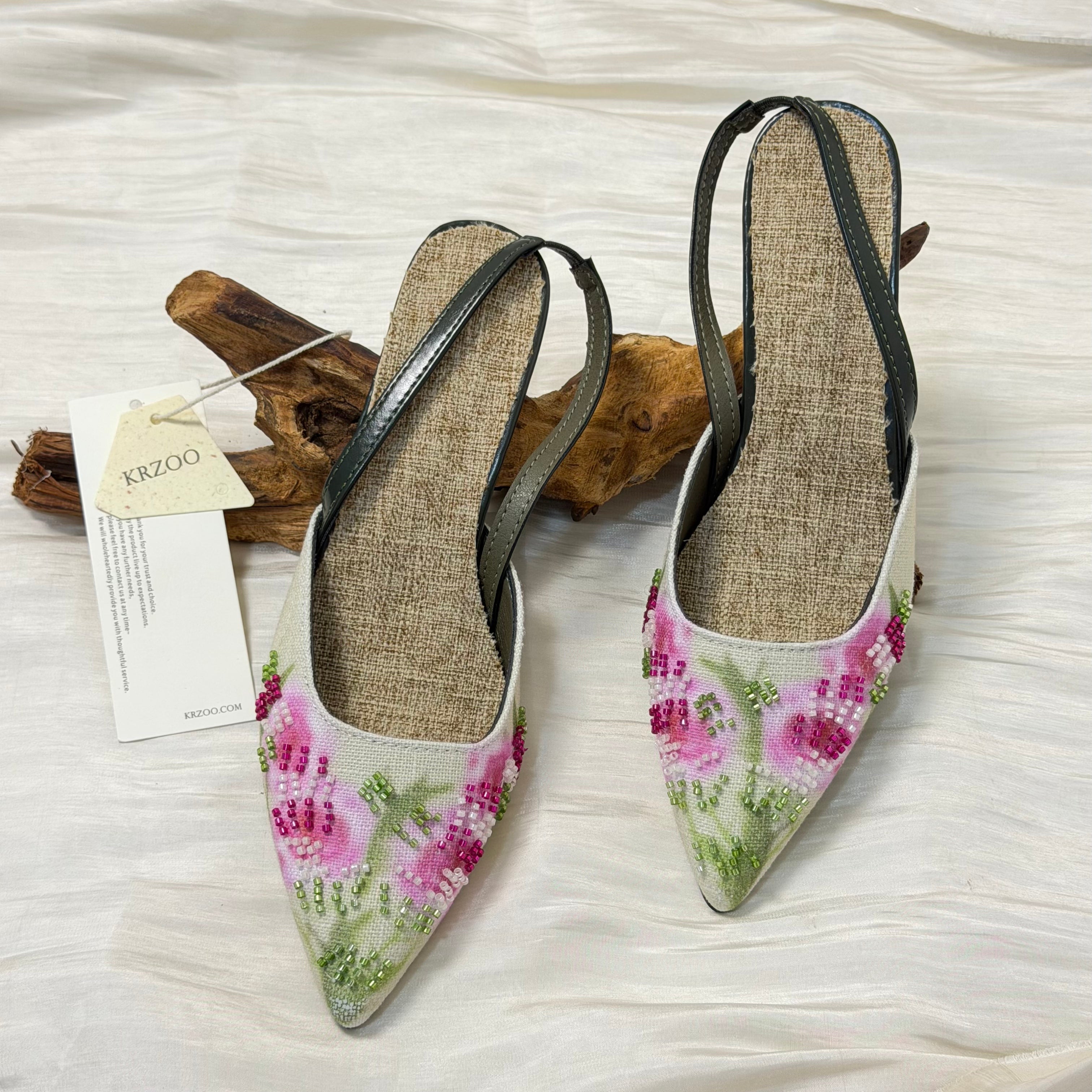 Embroidered low-heeled high-heeled shoes PinTow