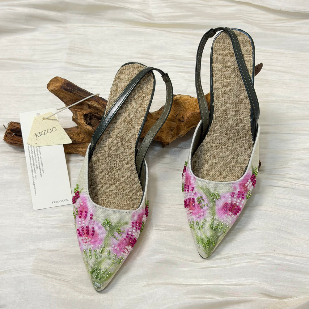 Embroidered low-heeled high-heeled shoes PinTow