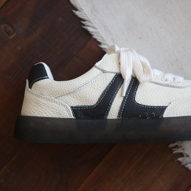 Women Retro Cowhide Patchwork Soft Sneakers Newgew Shoes
