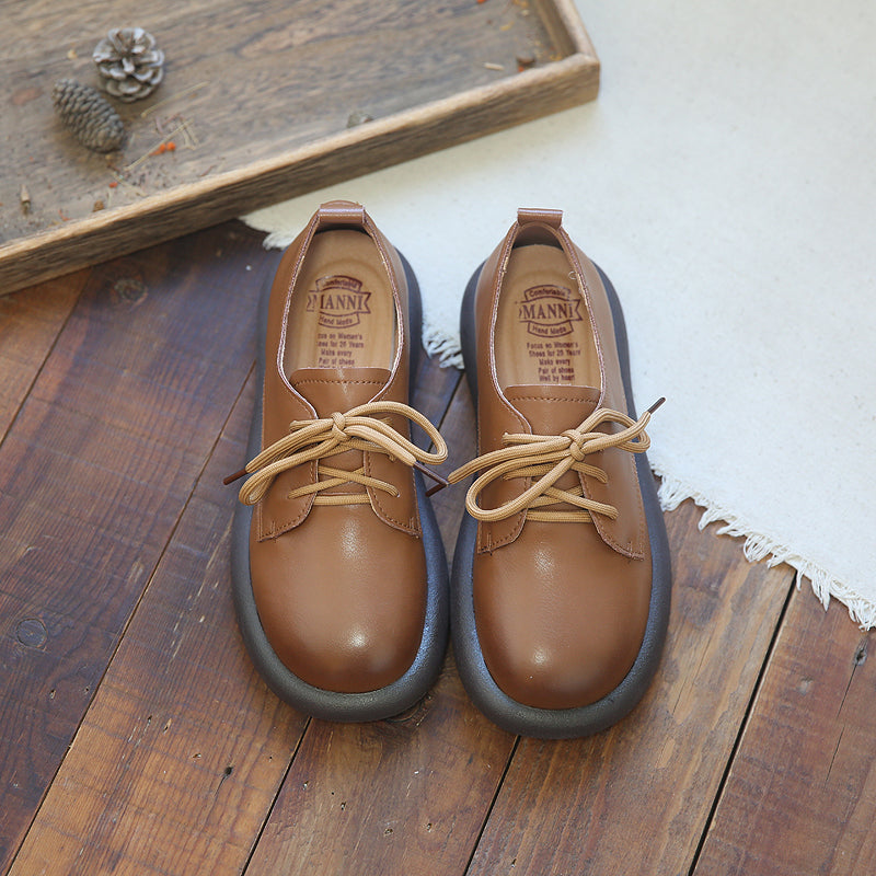 Women Retro Cowhide Soft Flat Casual Shoes Newgew Shoes