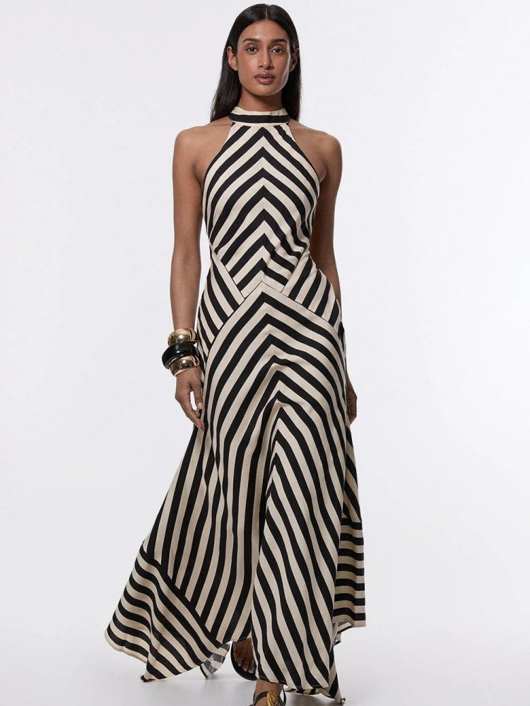 Mono Fluid Stripe Maxi Halter Dress Newgew Dresses