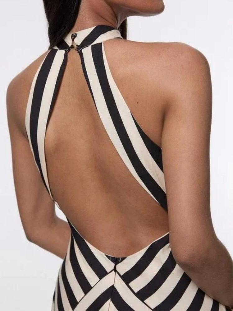Mono Fluid Stripe Maxi Halter Dress Newgew Dresses