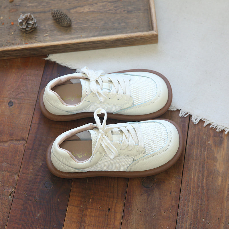 Women Casual Patchwork Leather Breathable Flat Shoes Newgew Shoes