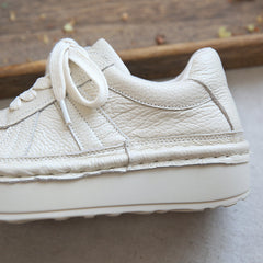 Women Retro Patchwork Leather Thick Sole Casual Shoes Newgew Shoes