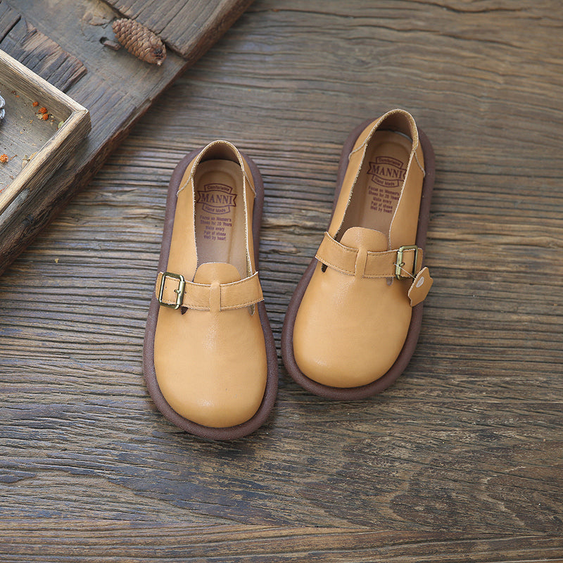 Women Retro Minimalist Soft Leather Flat Casual Shoes Newgew Shoes