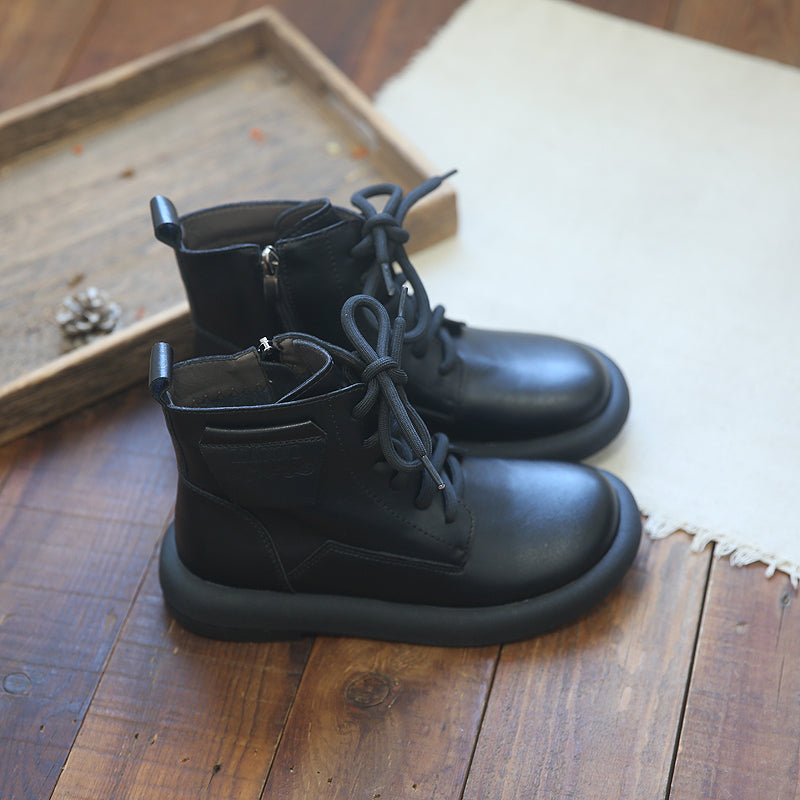 Women Retro Cowhide Round Head Boots Newgew Shoes