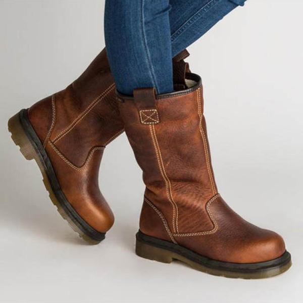 Plain Flat Round Toe Date Outdoor Mid Calf Flat Boots NewGew