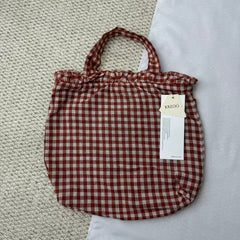Small Red Handbag With A Checkered Pattern PinTow