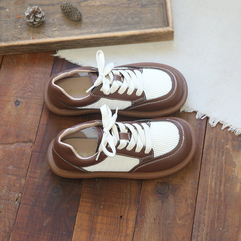 Women Casual Patchwork Leather Breathable Flat Shoes Newgew Shoes