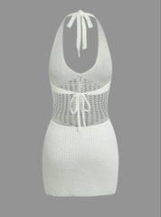 Halter Crochet Waist Backless Knit Mini Dress Newgew Dresses