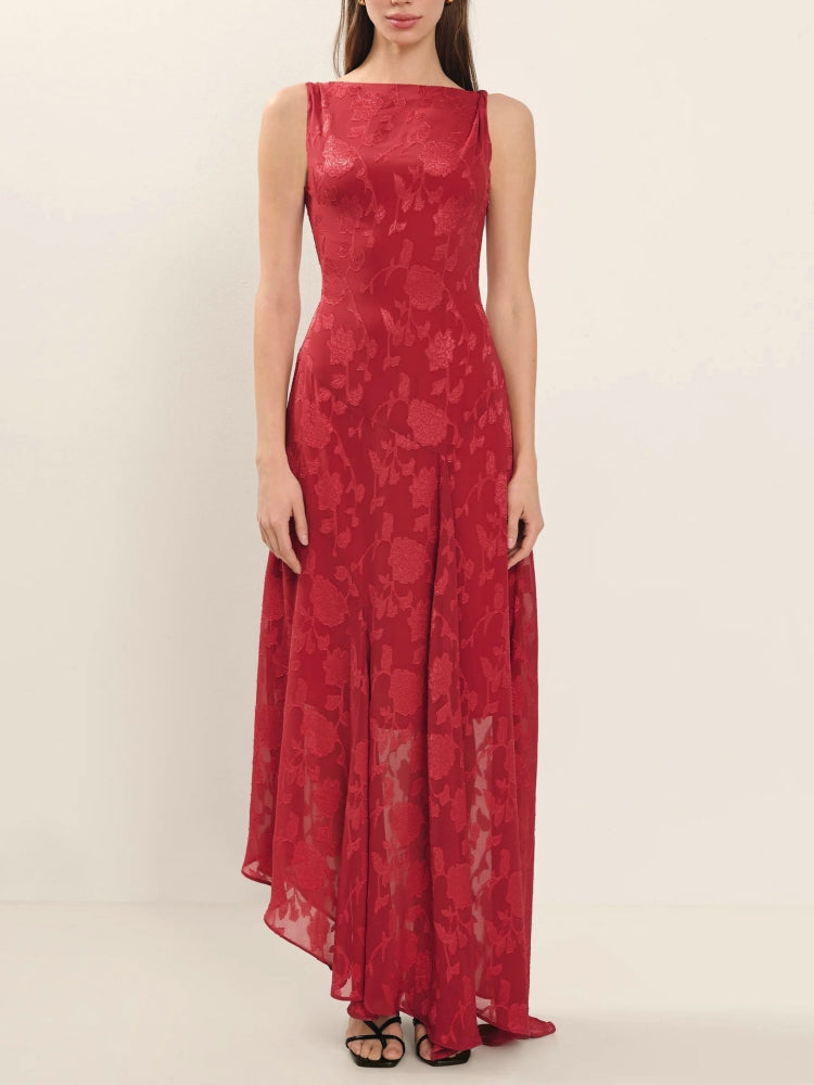 leeveless Lace Backless Jacquard High-Waist Maxi Dress Newgew Dresses