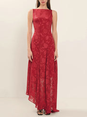 leeveless Lace Backless Jacquard High-Waist Maxi Dress Newgew Dresses