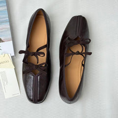 Soft-Leather Square-Toe Retro Bow Mary Janes PinTow