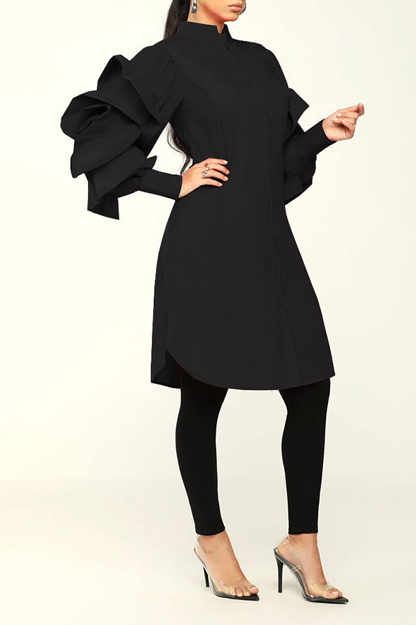 Solid Color Sweet Ruffle Sleeve Mini Dress NewGew