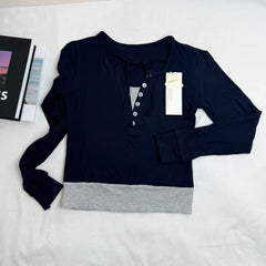 Color-Blocked Faux Two-Piece Long-Sleeved Top PinTow