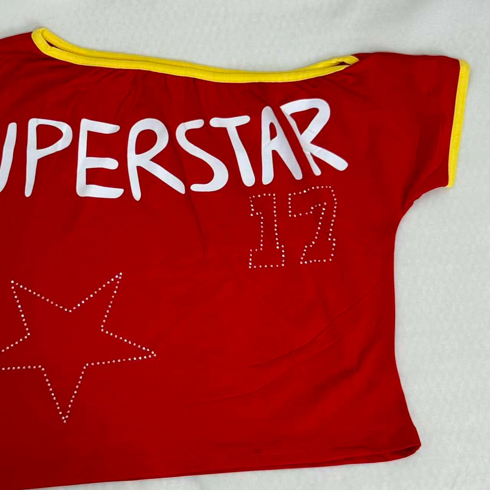 Stitched Diamond Lettered Fitted Top PinTow