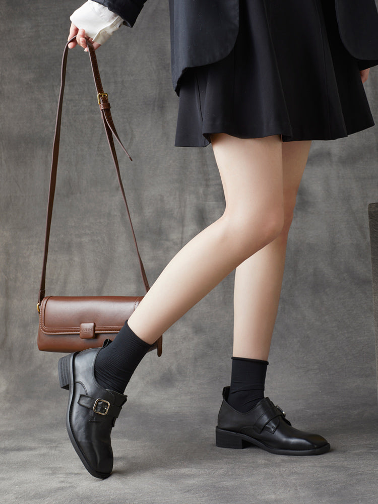 Women Classic Leather Square Head Handmade Loafers Newgew Shoes