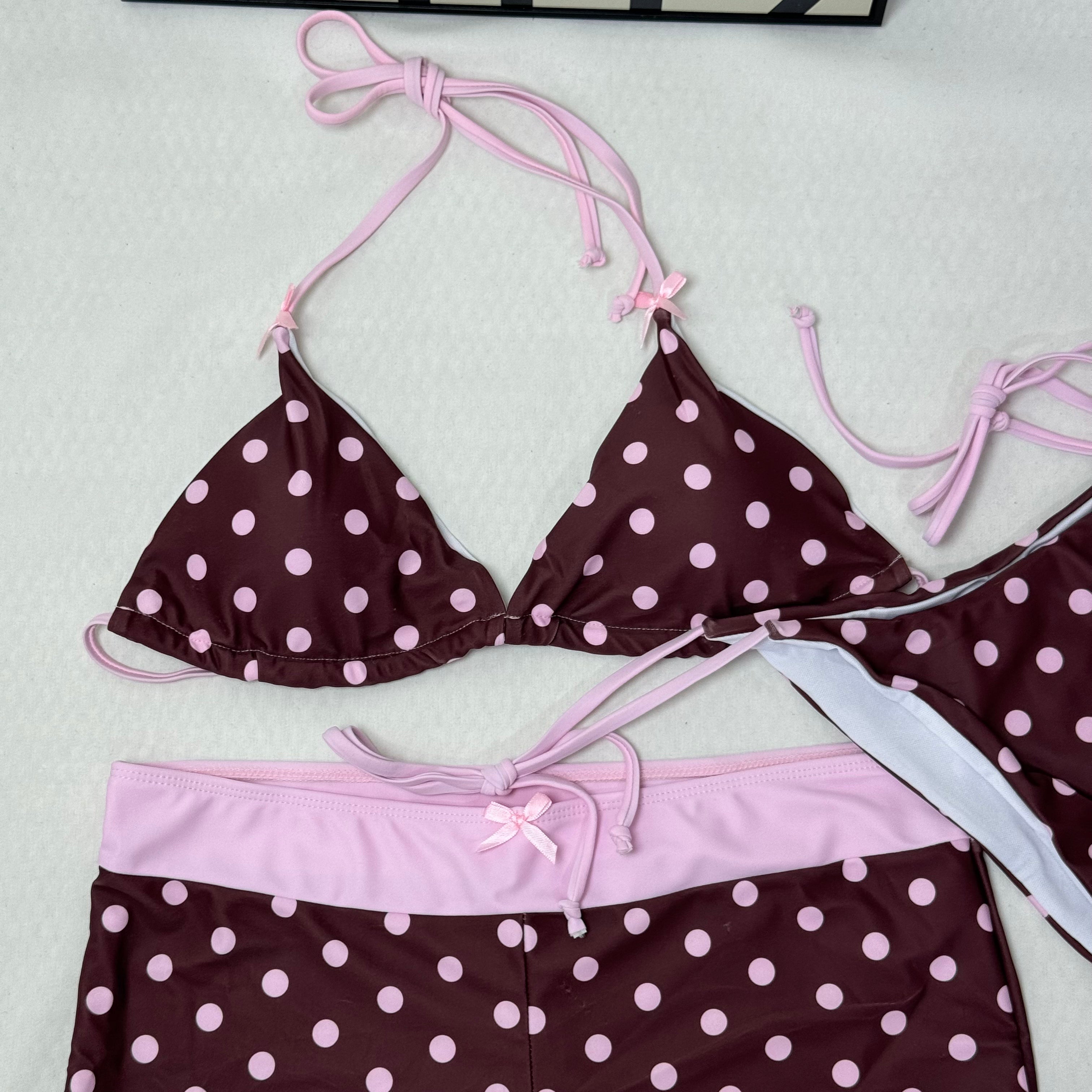 Dot-Pattern Two-Piece Strapless Swimsuit PinTow