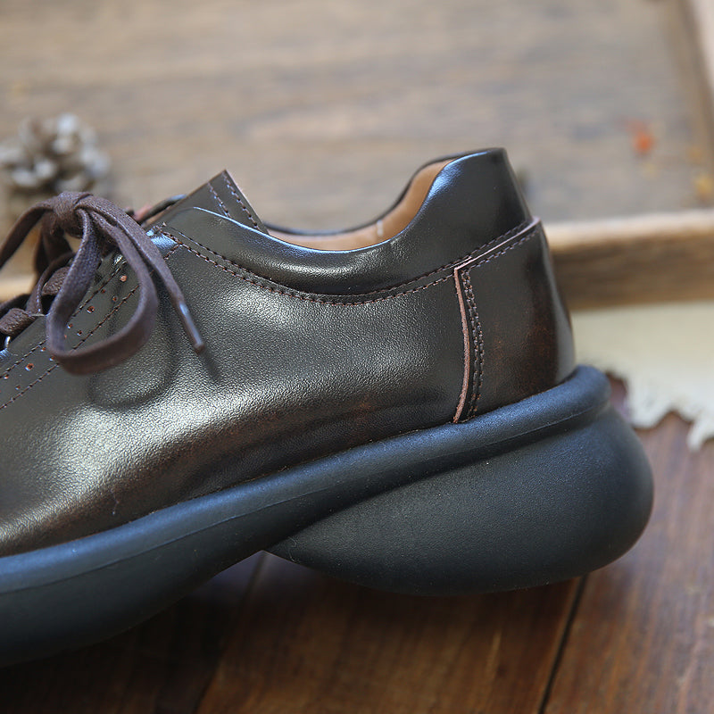 Women Retro Glossy Leather Casual Shoes Newgew Shoes