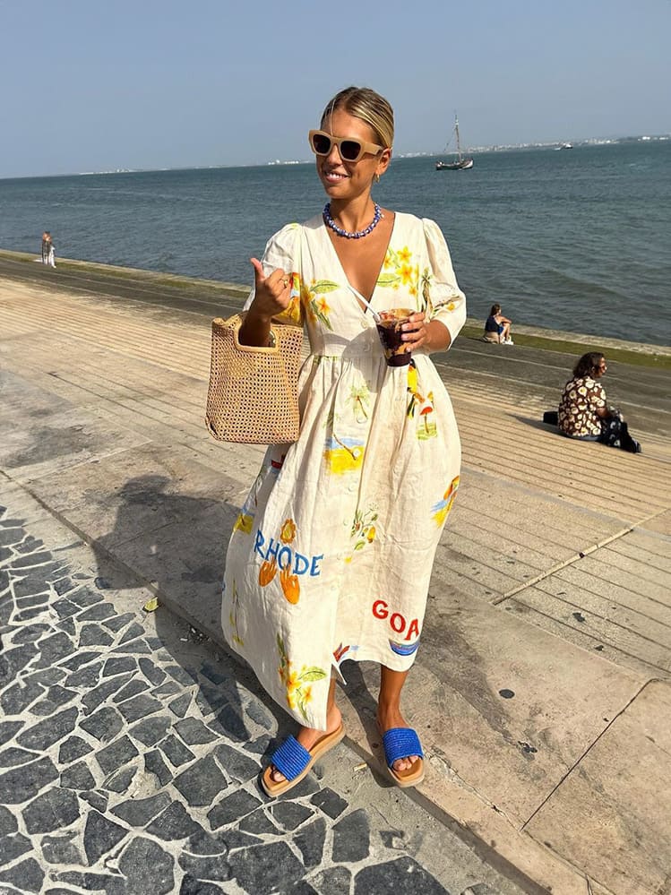 Unique Holiday Folk Floral Print Puff Sleeve Midi Dress Newgew Dresses