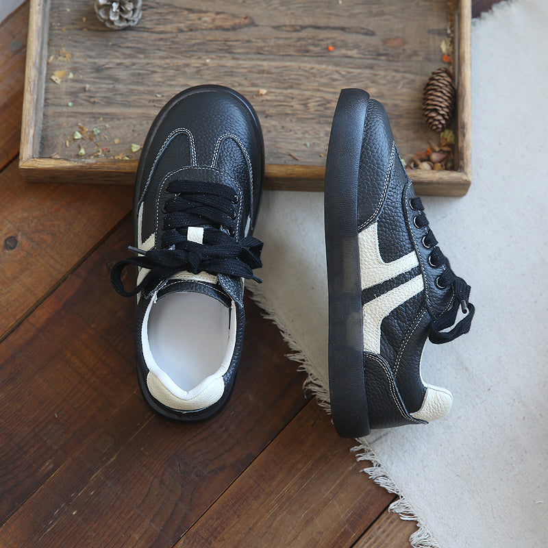 Women Retro Cowhide Patchwork Soft Sneakers Newgew Shoes