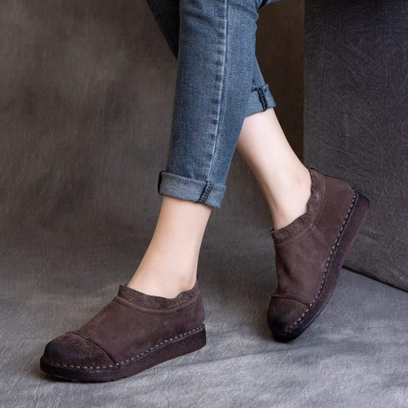 Women Autumn Retro Cowhide Soft Flat Shoes Newgew Shoes