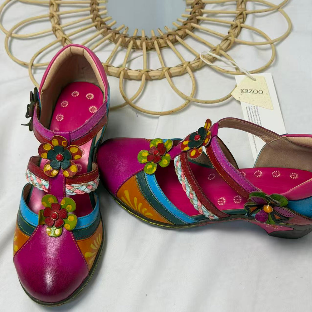 Floral Color-Block Wedge Heels PinTow