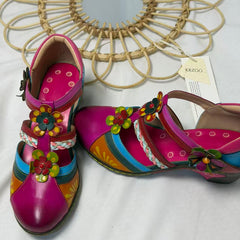 Floral Color-Block Wedge Heels PinTow