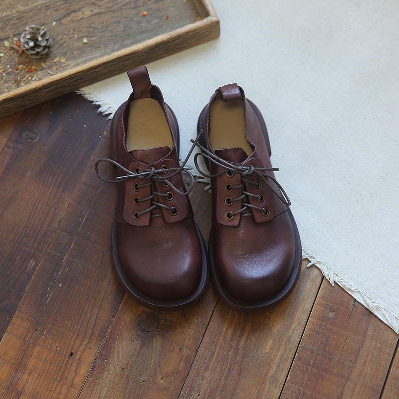 Women Retro Cowhide Leather Casual Shoes Newgew Shoes