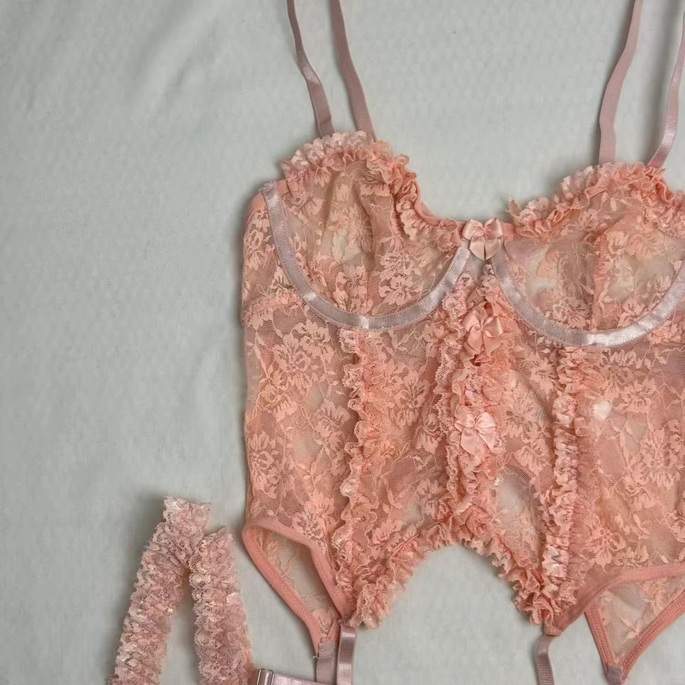Cute Bow-Accented Sheer Slim-Fit Two-Piece Set PinTow