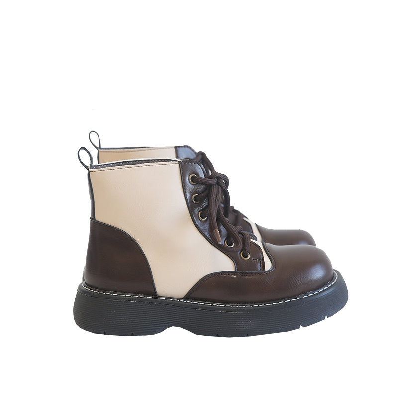 Women Retro Color Matching Patchwork Boots Newgew Shoes