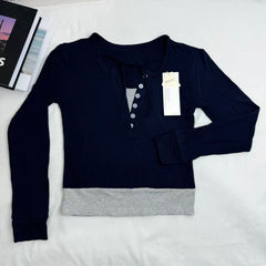 Color-Blocked Faux Two-Piece Long-Sleeved Top PinTow