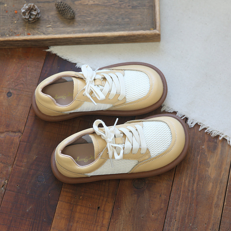Women Casual Patchwork Leather Breathable Flat Shoes Newgew Shoes
