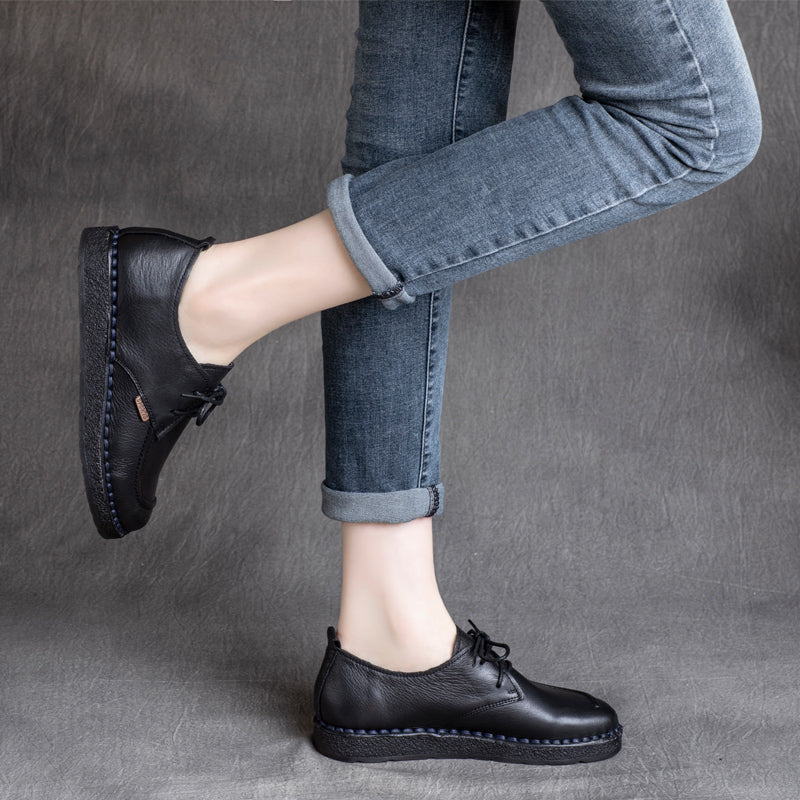 Women Retro Cowhide Handmade Soft Casual Shoes Newgew Shoes