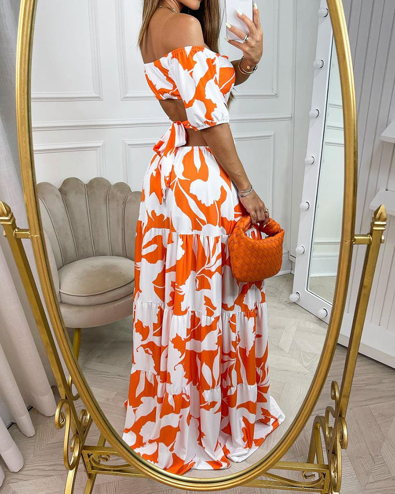 Off-the-shoulder Printed Cutout Maxi Dress Newgew Dresses