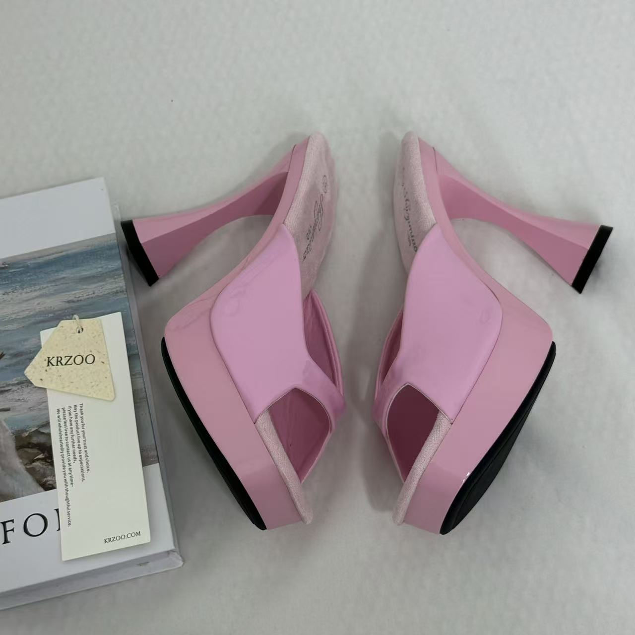 Square-Toe Crystal High Heels With Block Heels PinTow
