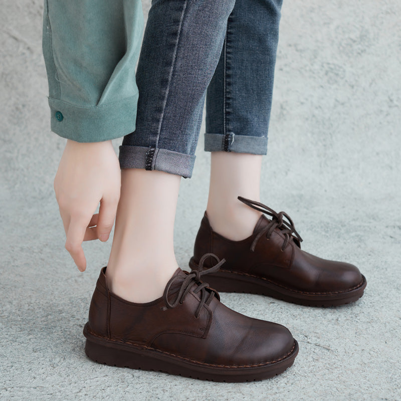 Women Retro Handmade Solid Leather Soft Casual Shoes Newgew Shoes